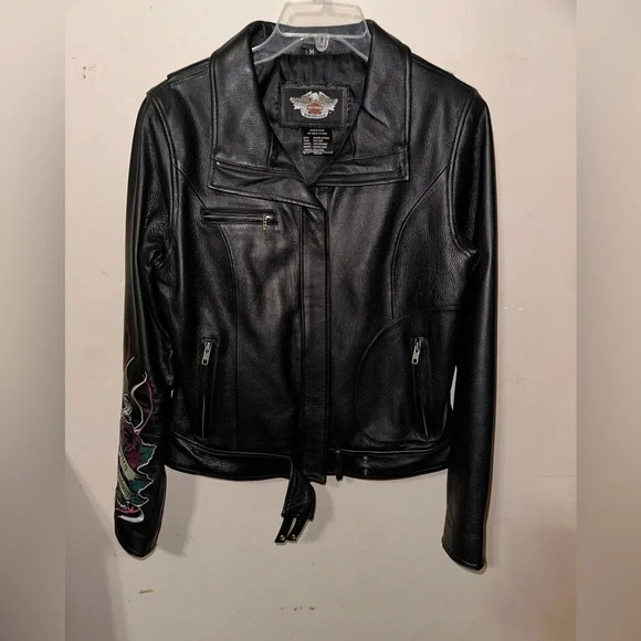 Harley Davidson leather riding jacket women’s medium with rose motif - Picture 1 of 11